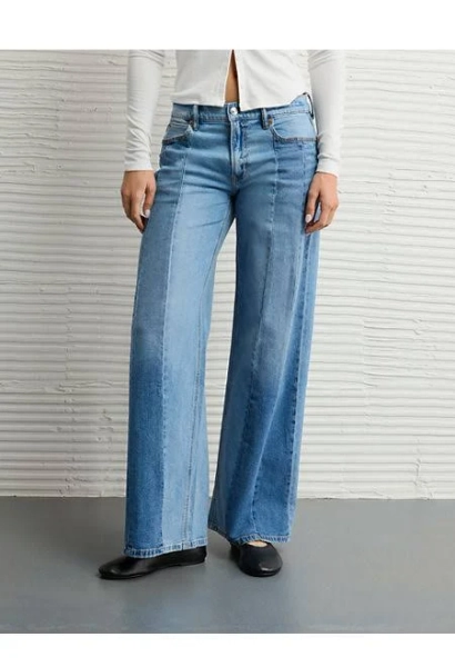 AE Women's Stretch Patchwork Low-Rise Ultra Wide-Leg Jeans