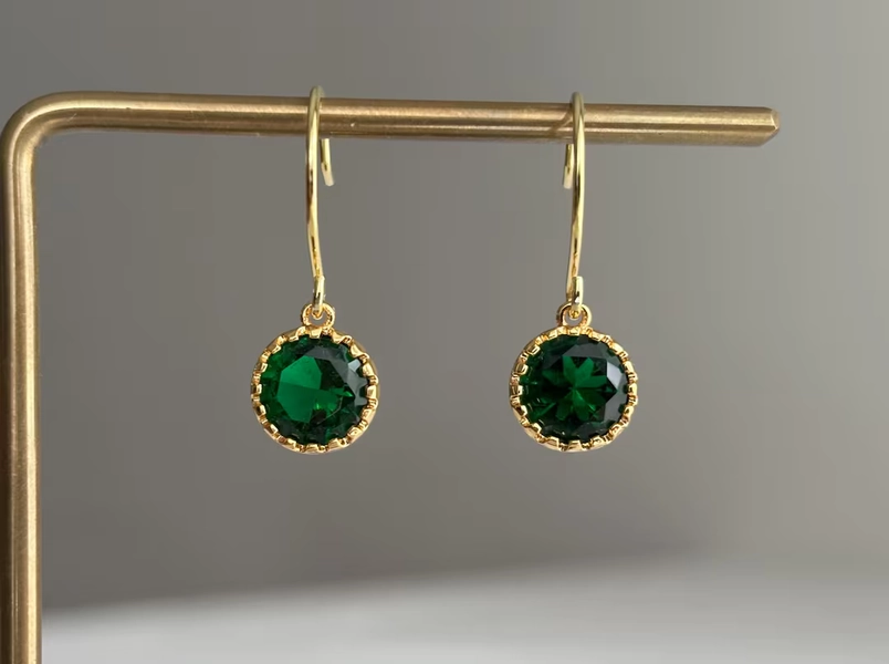 Emerald Green Round Zircon Earrings With Oversized Gold Plated Over Silver Ear Wires - Etsy Australia