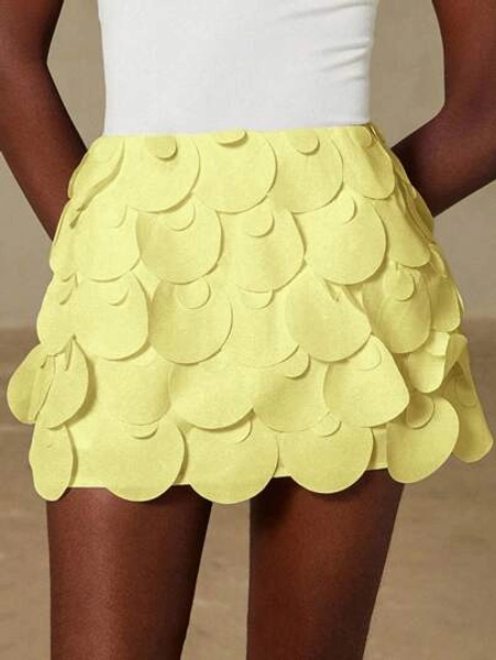 Aveloria Rosie Women's Elegant Layered Mermaid Scale Embroidery Design Yellow Skirt, Versatile For Summer