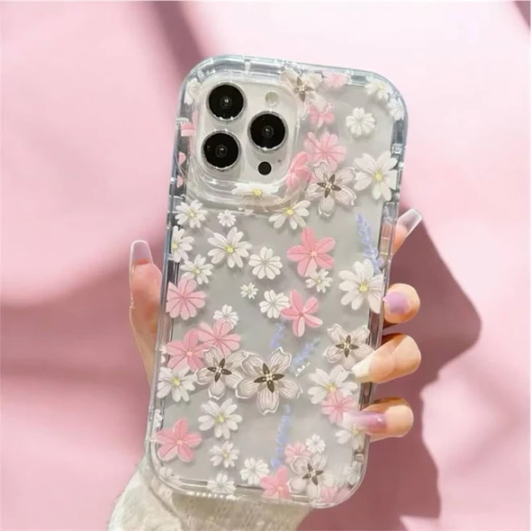 Dainty Pink flower flowers Clear iPhone Case For iPhone 16 15 14 13 12 11 Pro Max Case Gift For Womens Silicone Cover 7 8 plus XR XS SE