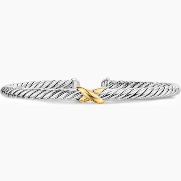 David Yurman 14K Yellow Gold and Sterling Silver Cable Flex Station Bangle
