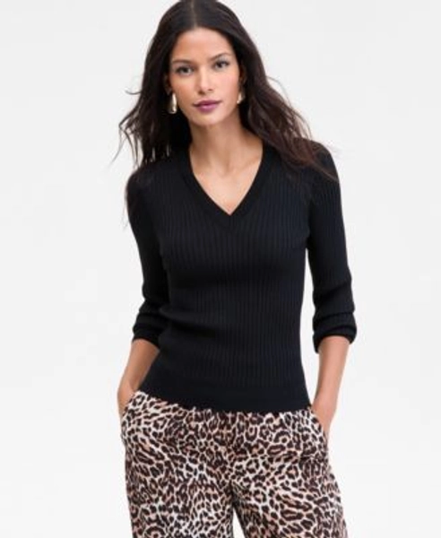 Women's Ribbed V-Neck Sweater, Macy's Exclusive