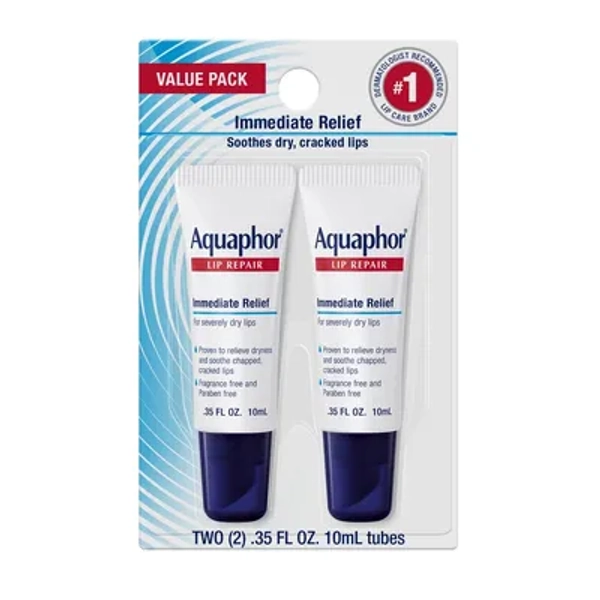 Aquaphor Immediate Relief Lip Repair Balm - 2ct/ 0.70 fl oz: Moisturizing, Paraben-Free, Unflavored