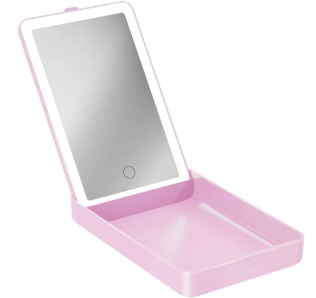 Impressions Vanity Cruise Mini Pink LED Travel Mirror Case
