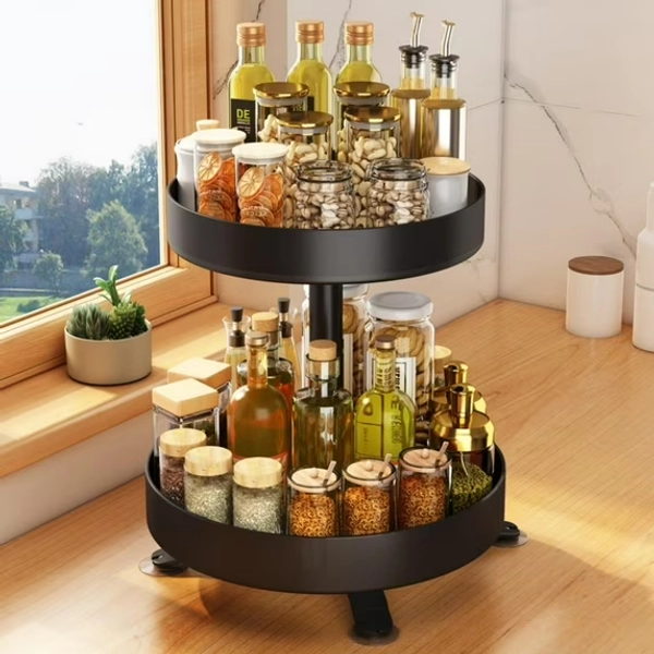 2 Tier Rotating Spice Rack, 10-inch Spinning Spice Organizer, Kitchen Counter Storage, Black