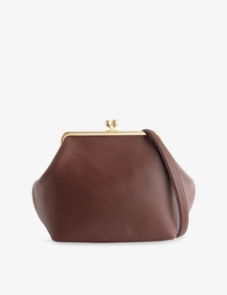 Large Kisslock Leather Shoulder Bag