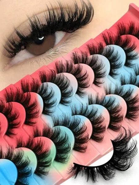 GROINNEYA 10 Pairs Manga Lashes Faux Mink Eyelashes Cat Eye Eyelashes Natural Full False Eyelashes Volumized Eyelash Extension Travel Essentials Makeup Tools(MK06) Strip Lashes,Lashes,Eyelashes,Fake Lashes