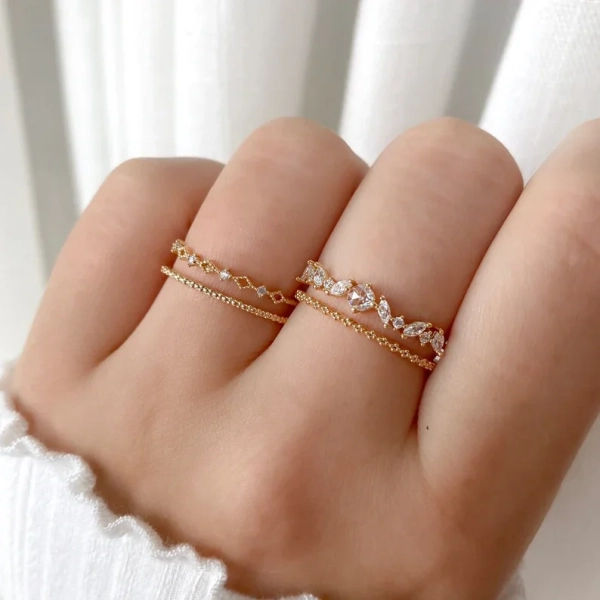 Maelynn Ring, Stacking ring, beaded band, sparkly stones, Free Size Ring, For Her, Gift for Girlfriend Wife Women, Dainty Ring