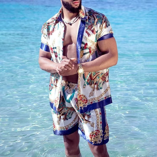 Men Shirt Sets 3D Printed Retro Gold Chain Stripe Pattern Short Sleeve Casual Shirt Oversized Beach Shorts Summer Hawaiian Suits - AliExpress 200000343