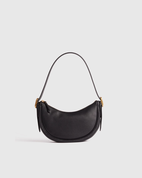 Italian Leather Mini Crescent Shoulder Bag in Cognac