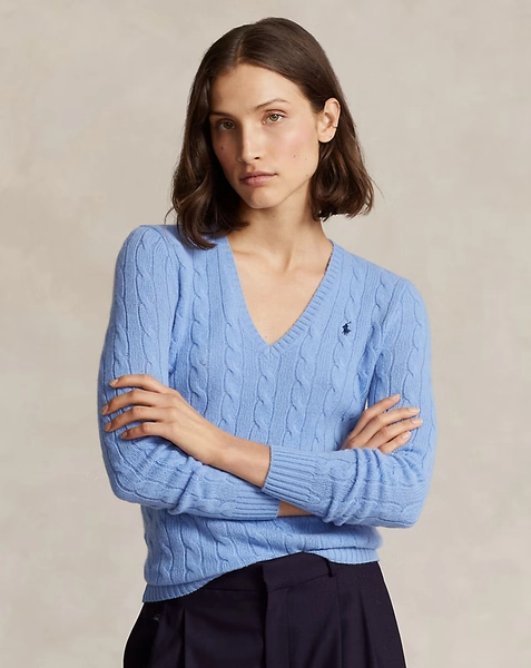 Cable-Knit Wool-Cashmere V-Neck Sweater