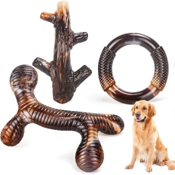 Dog Toys, 3 Pack Indestructible Dog Chew Toys for Aggressive Chewers, Tough Nylon Real Bacon Flavor Teething Chew Toys for Large Medium Small Dog