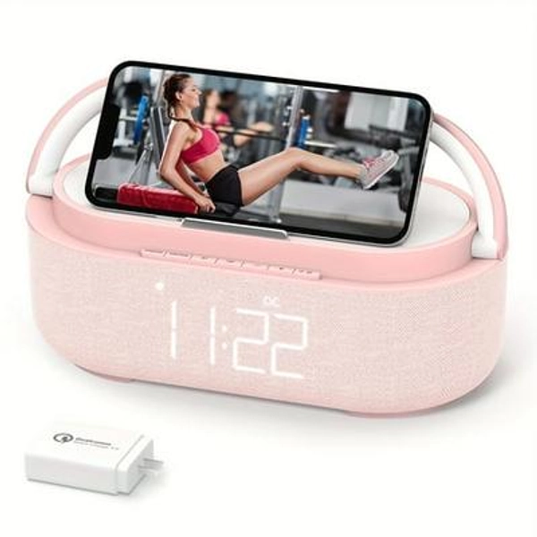 Wireless Charger Alarm Clock Radio with FM LED Night Light & Built-in Speakers Digital Bedside Clock for Home Decor Gift