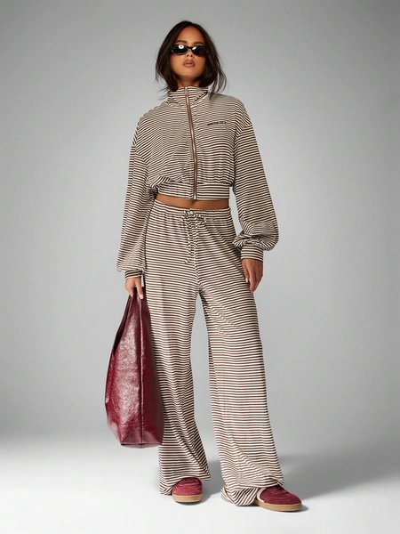 MISSGUIDED Striped Zip Up Jacket With Wide Leg Pants