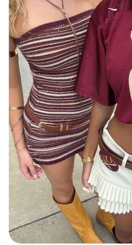 Rosbina Bandeau Mini Dress in Shimmer Stripe Knit Rust