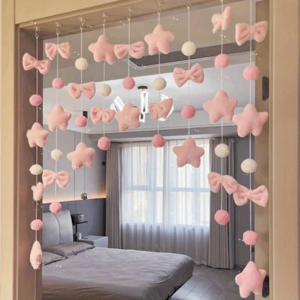 Girls room decor bedroom, Room decor aesthetic, 45pcs Cute Plush Room Decorations for Girls - Pink Bowknots, Kids room decor girl, Stars & Pink-White