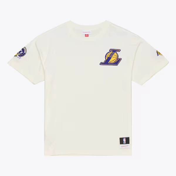 Men's Los Angeles Lakers Mitchell & Ness Cream Hardwood Classics Chainstitch Premium T-Shirt