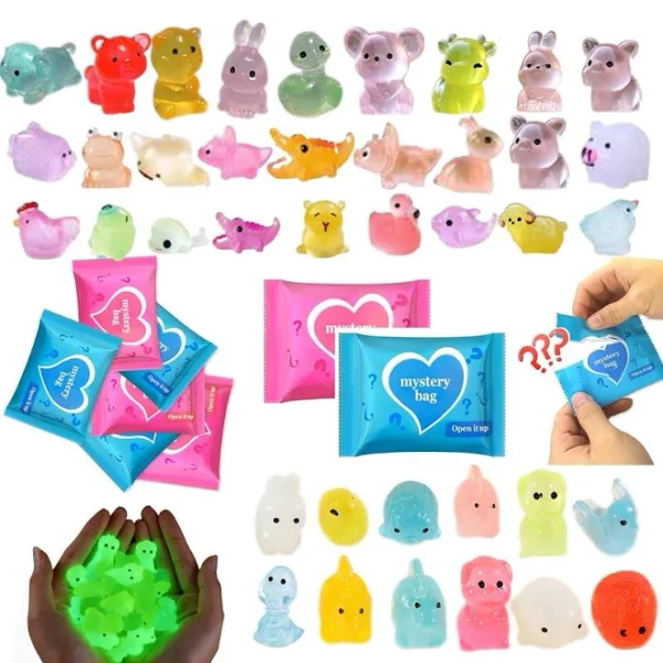 100 Pcs Blind Bags Mini Resin Animals Mystery Bags: Glow In The