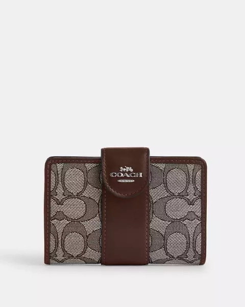 Silver/Oak/Maple Medium Corner Zip Wallet In Signature Jacquard