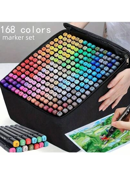 touchhero 168/120/80/60/36/24 PCS Marker Sets, Dual-Tips, DIY Craft Pens, Watercolor Pens, School Supplies, Professional Permanent Colors, For Painting, Sketching, Coloring, Calligraphy - Ideal For Halloween & Christmas Gifts, Art Lovers, Art Supplies