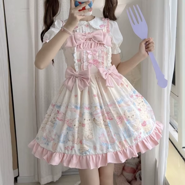 Kawaii Cartoon Print Straps Dress Women Japanese Style Design Lolita Dresses Sweet Cute Suspender JSK Dress Party Clothing New - AliExpress 200000345