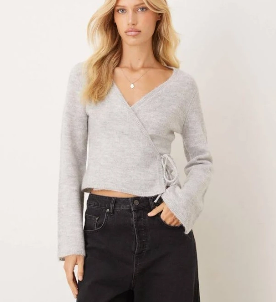 Gina Tricot Long Sleeve Knit Wool Alpaca Blend Wrap Cardigan
