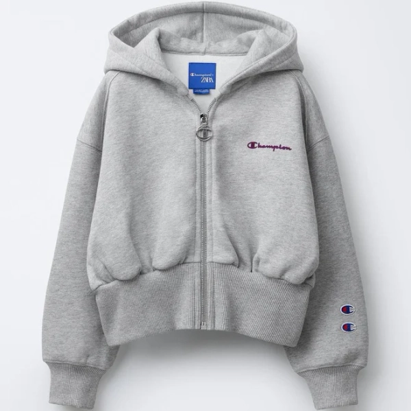 Zara Champion Flocked Text Zip-Up Sweatshirt