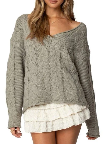 Edikted Women's Inga Oversized Cable Knit Sweater
