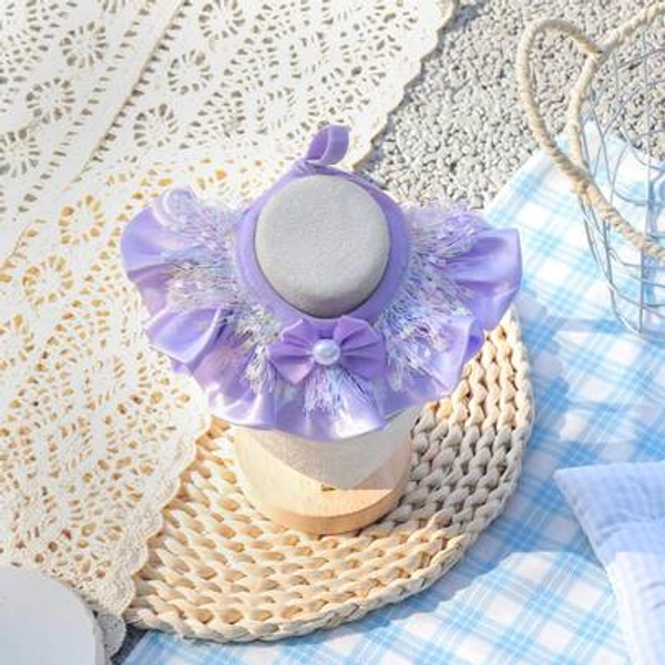 1PC Luxury White Long Hair Cat With Blue Eyes Wearing Purple Ruffle Pearl Collar, Elegant Pet Photography Prop, Cute Kitten Photoshoot Accessory, Gift For Cat - Size M