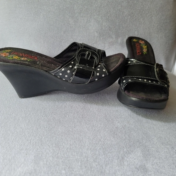 vintage y2k wpmens bogo polka dot wedge heel sandals size 7.5 y2k