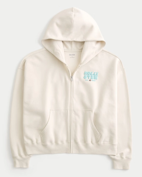 Hollister Feel Good Easy Zip-Up Logo Graphic Hoodie