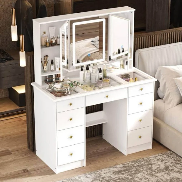 FUFU&GAGA White Wood Makeup Vanity Desk
