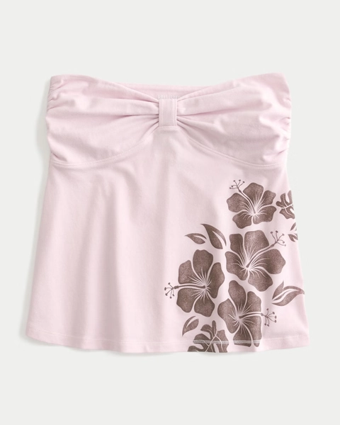 Strapless Floral Graphic Babydoll Top