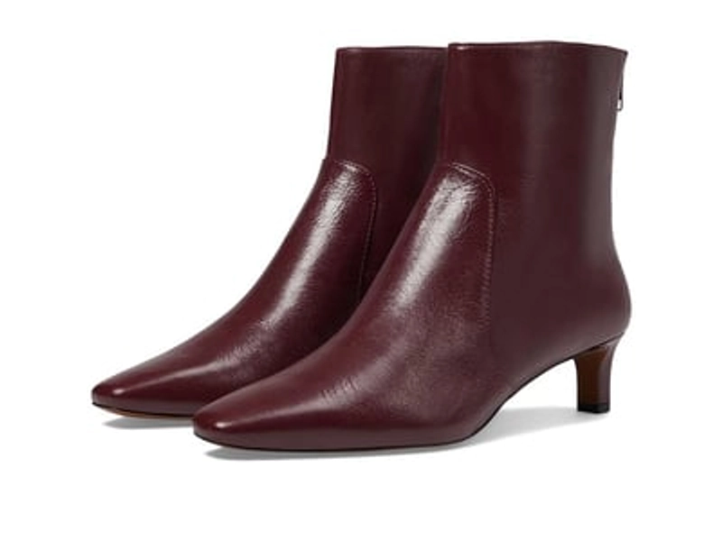 Madewell The Dimes Kitten-Heel Boot In Crinkle Leather (Deep Merlot) Women's Boots