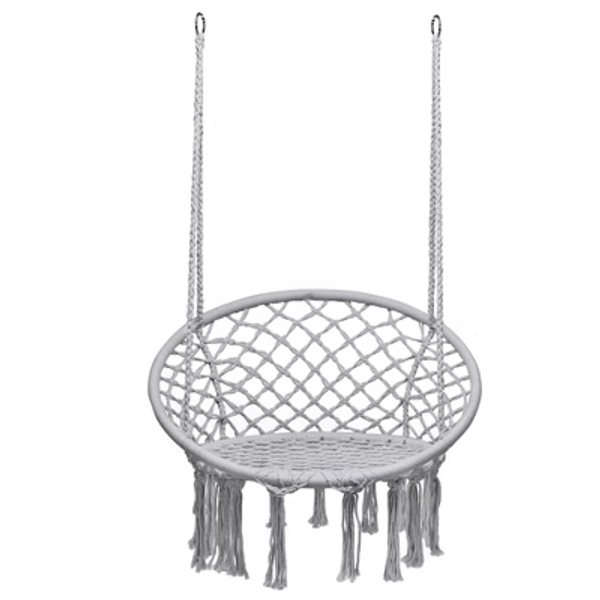 Tangkula Hammock Chair Hanging Cotton Rope Macrame Swing Chair Indoor Outdoor Gray