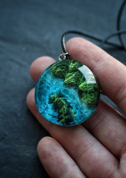Landscape pendant Wood resin pendant Sea necklace Resin wood pendant