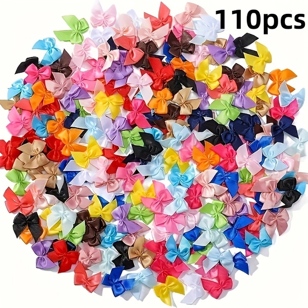 110pcs Mini Satin Ribbon Bows Flowers DIY Crafts for Sewing Appliques Crafts Decoration Hair Accessories Gift Box Ornament