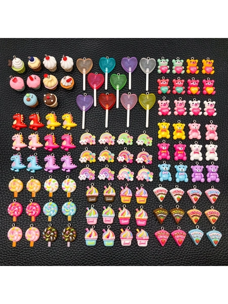 1 Pack Mixed Cute Resin Love Bear Lollipop Cake Rainbow Charm Kawaii Resin Pendant For Jewelry Necklace Bracelet Earrings Making Diy Crafts