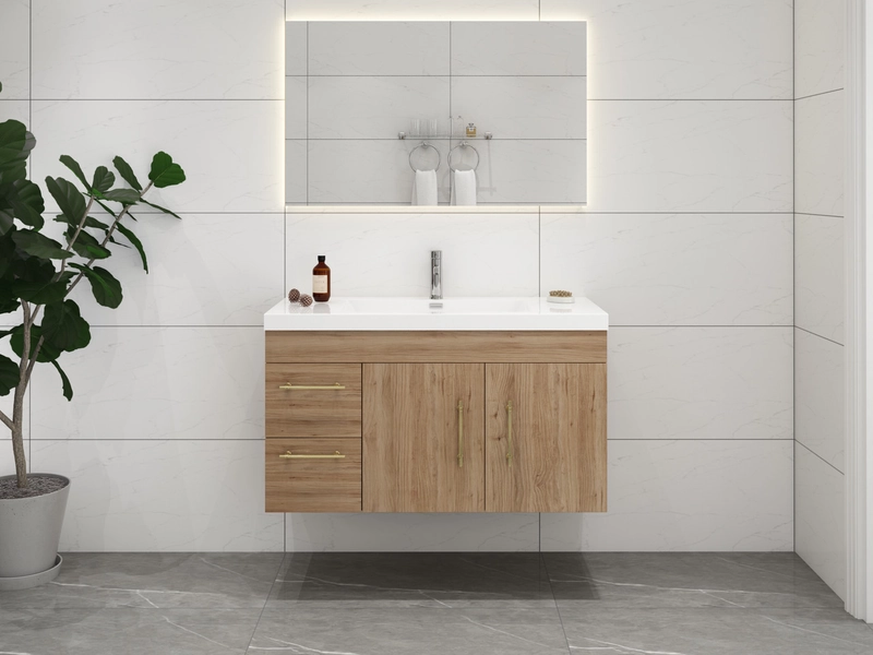 Elsa 42” Floating Bathroom Vanity With Royal White Reinforced Acrylic Sink Top (Left Side Drawers)