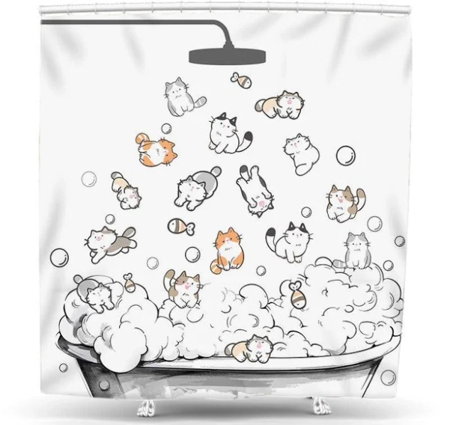 Lofaris Cute Cats Shower Tub Bubble Simple Shower Curtain