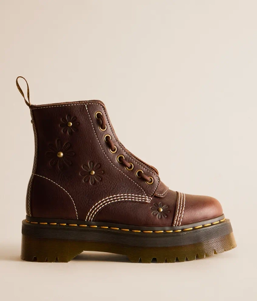 US 9 Dark Brown Sinclair Floral Leather Boot
