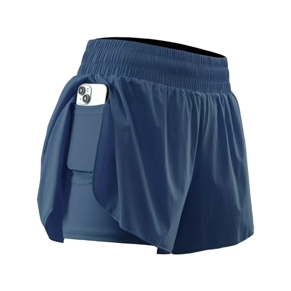 NELEUS Womens 2 in 1 Workout Yoga Shorts for Athletic Gym Running Casual Summer Short with Pocket,Navy Blue,US Size L