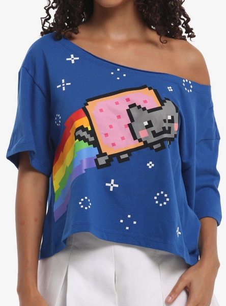 Nyan Cat Girls Off-Shoulder T-Shirt