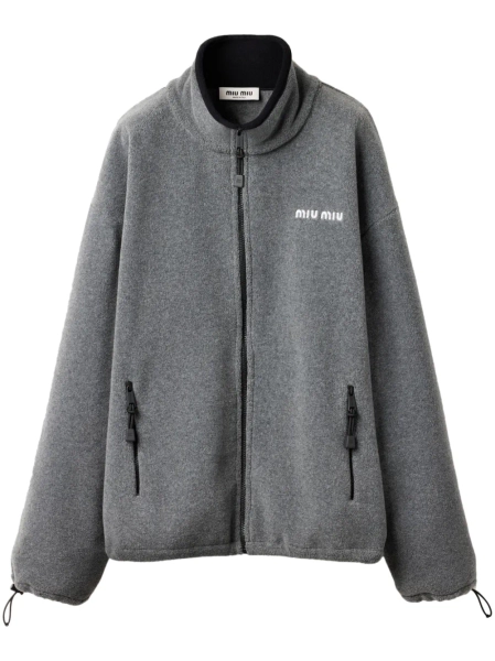 Miu Miu logo-embroidered Fleece Sweatshirt | Grey | FARFETCH