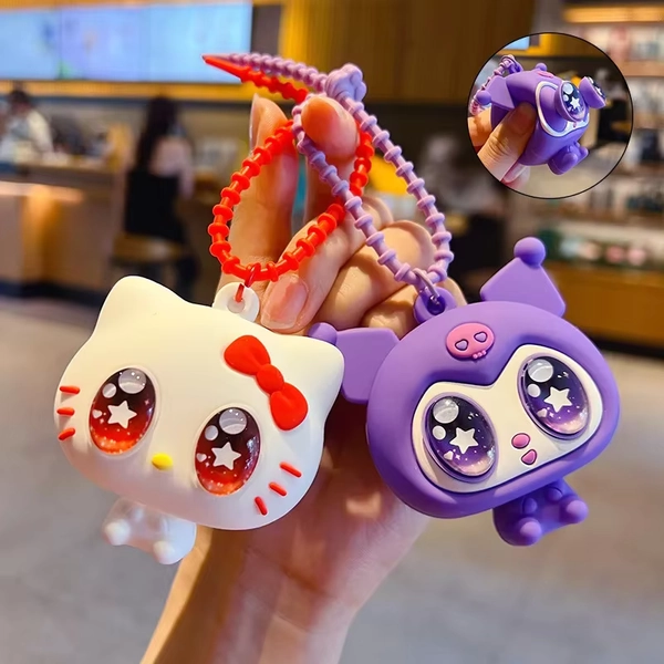 Creative Sanrio pinch music keychain, doll small pendant, couple decompression, Kulomie bag keychain pendant. - AliExpress 36