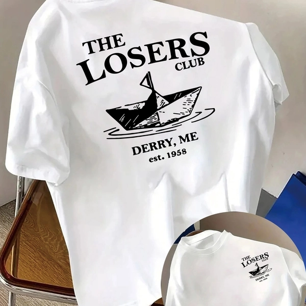 The Losers Club Paper Boat Print T-Shirt | Women'S Casual Crew Neck Short Sleeve Top for Spring/Summer, Fashionable and Versatile