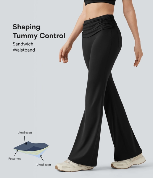 Halara UltraSculpt™ Foldover Mid Rise Ruched Tummy Control Dance Bootcut Leggings with Pockets