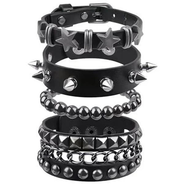 4 Pcs Adjustable Studded Spiky Bracelet