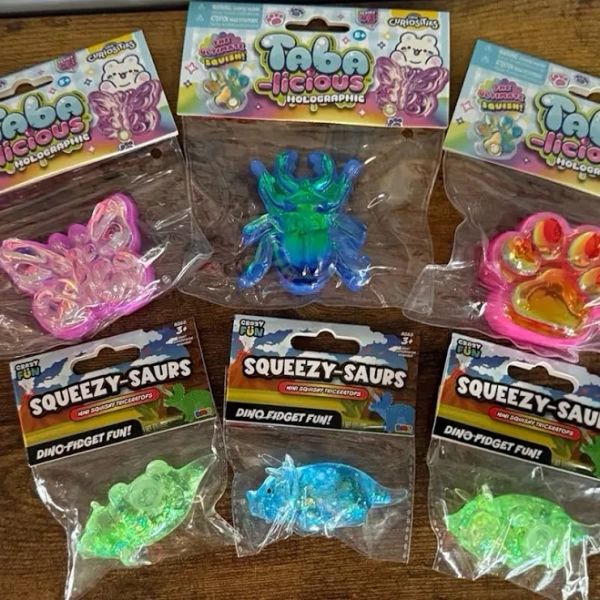 Five Below 6 Piece Squishy Set! 3 New Holographic Tabas, 3 Squeezy-saurs - New Toys & Collectibles