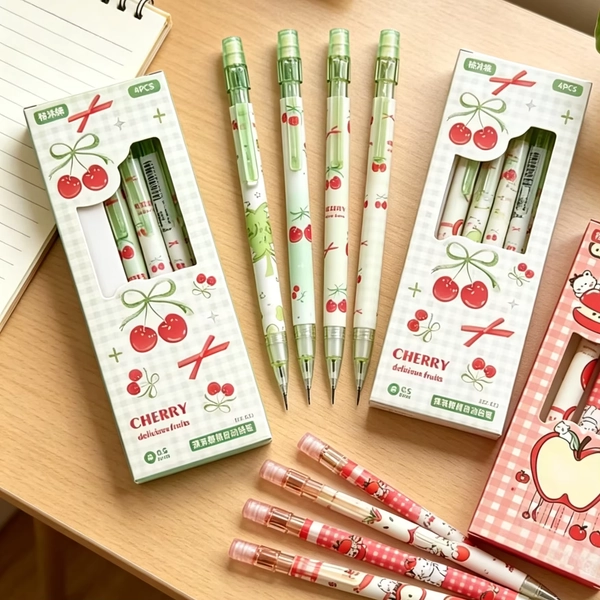 4-Pack 0.5mm Mechanical Pencils (with eraser) Push-Button Mechanical Pencils Red Apple Cat / Matcha Cherry Mechanical Pencils - AliExpress 21